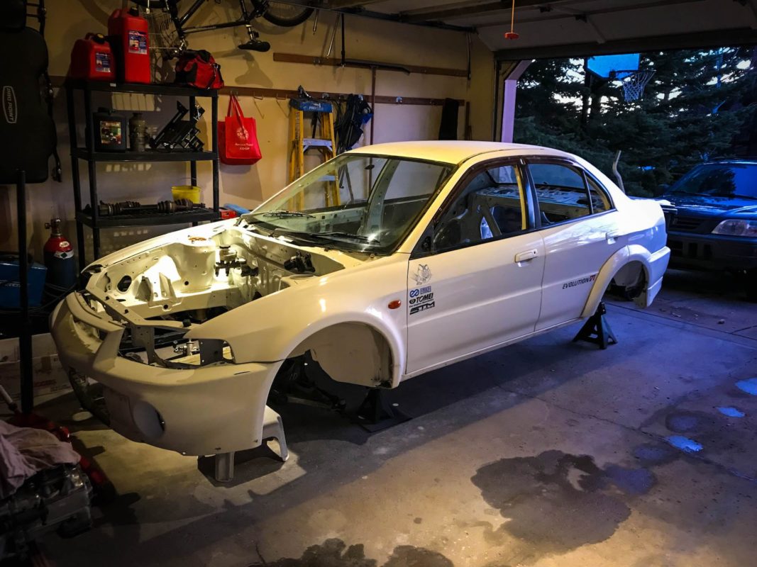 Gutted Evo 6 on Jack Stands